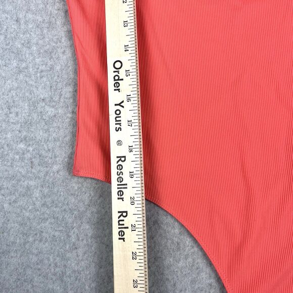 House of Harlow 1960 Bodysuit Womens Medium Coral Ribbed Button Stretch Comfort - Picture 9 of 12